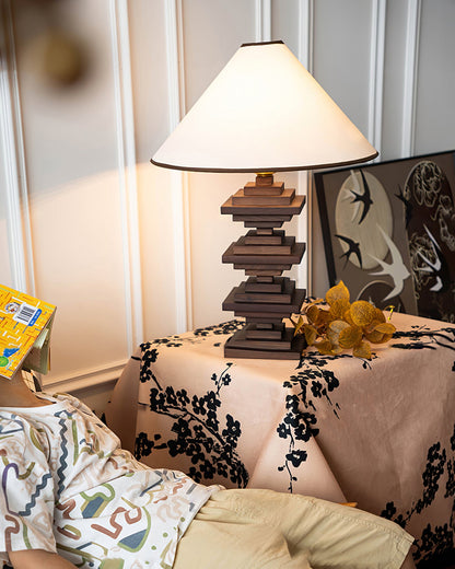 Modern Wooden Tower Table Lamp with Fabric Shade – 22.4 Height 7