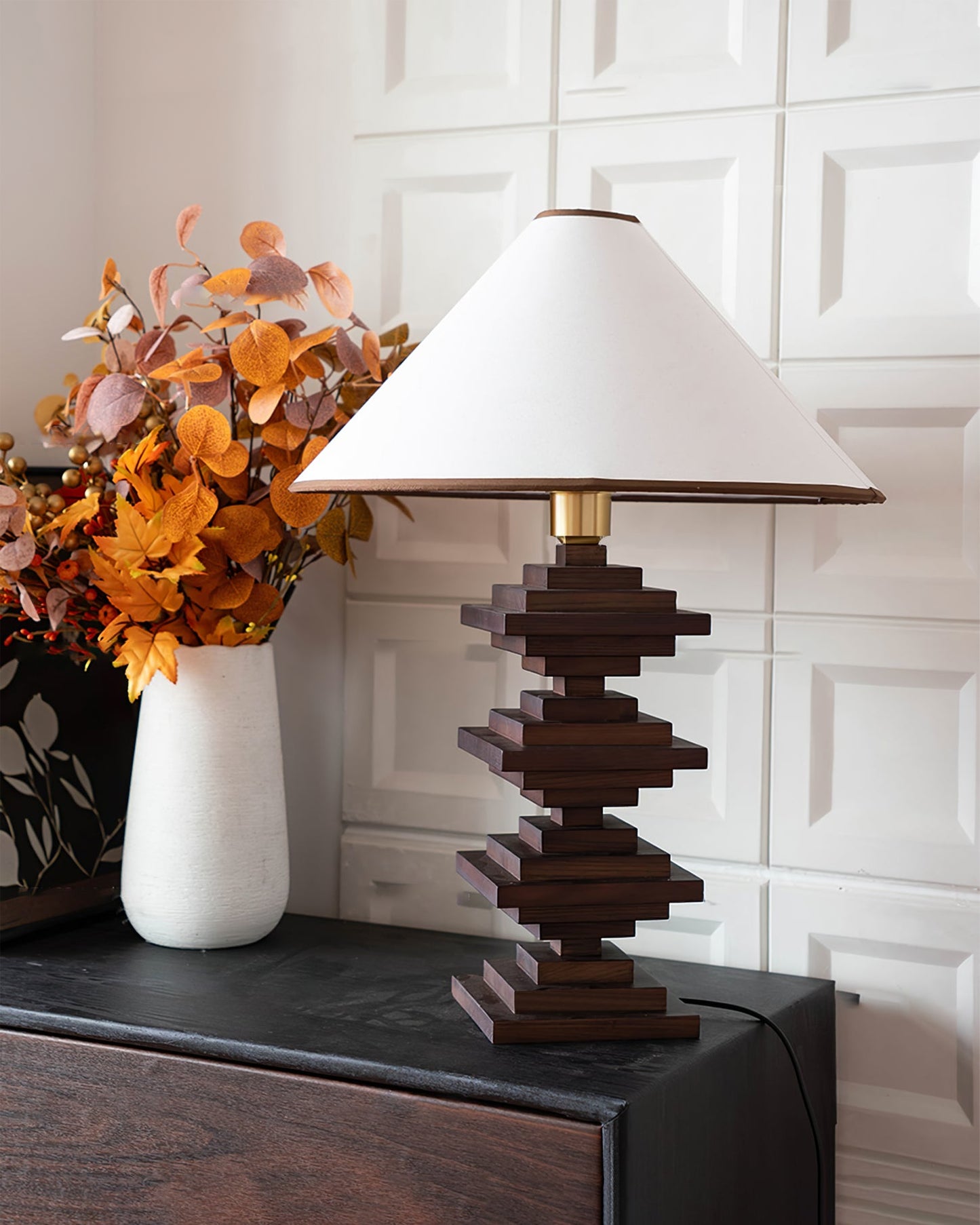 Modern Wooden Tower Table Lamp with Fabric Shade – 22.4 Height 8