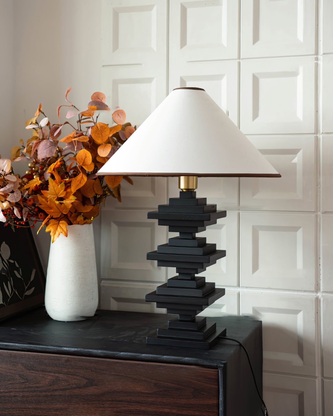 Modern Wooden Tower Table Lamp with Fabric Shade – 22.4 Height 9