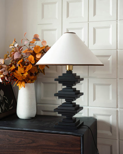 Modern Wooden Tower Table Lamp with Fabric Shade – 22.4 Height 9