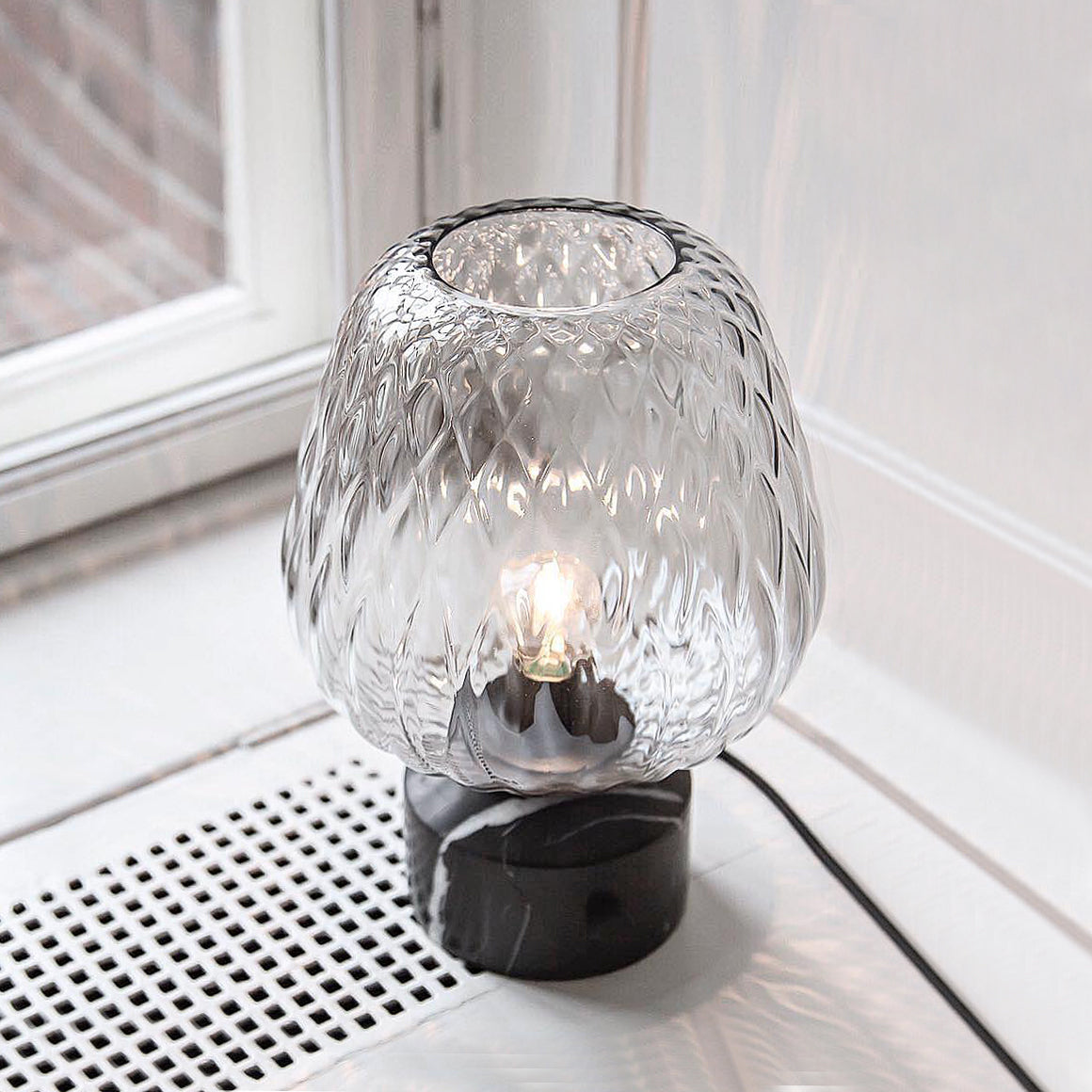 Elegant Blown Table Lamp with Quilted Glass and Marble Base – 14.2 Height 2