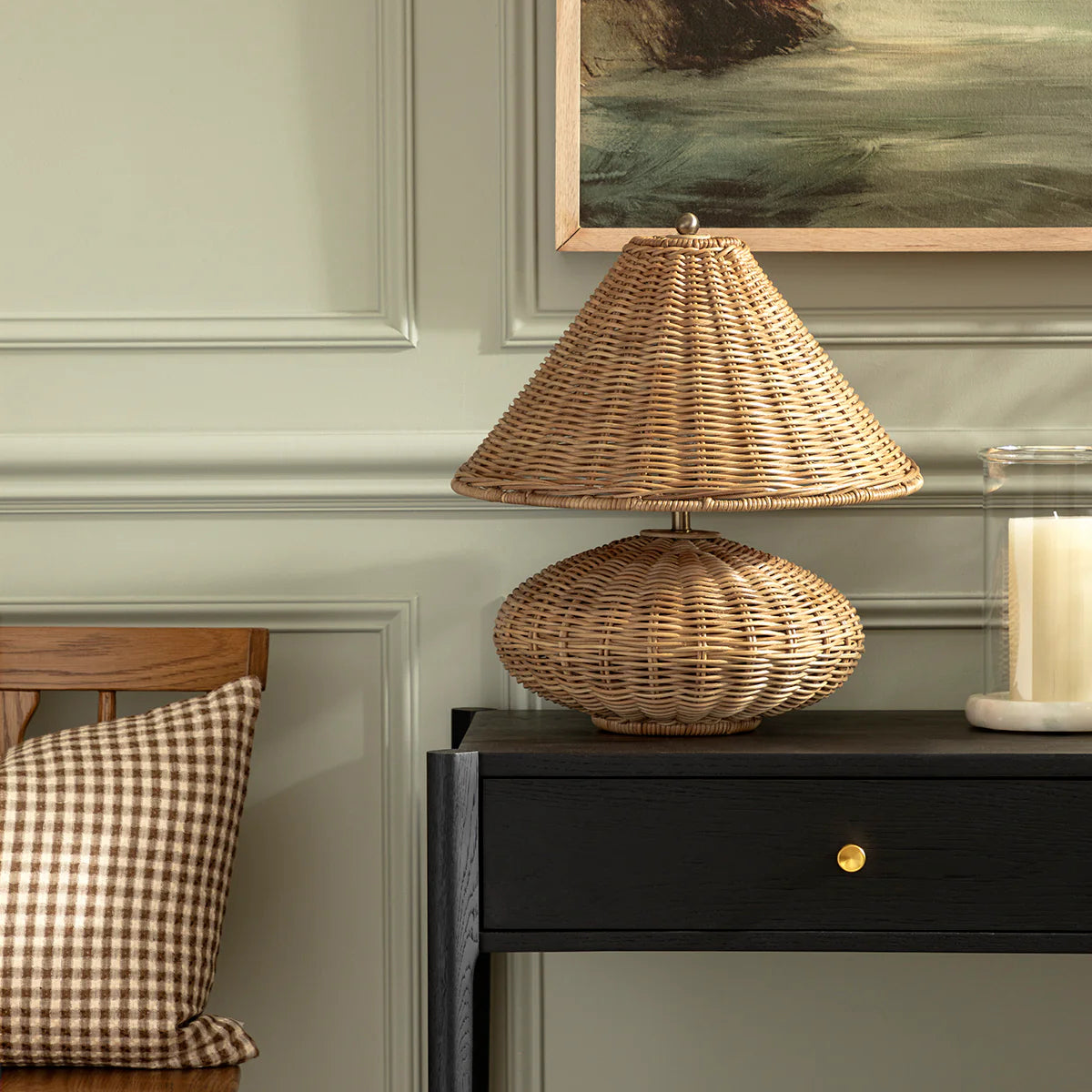 Natural Rattan Table Lamp with Metal Accents – Elegant Bedside or Desk Lighting 5