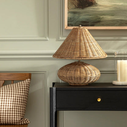Natural Rattan Table Lamp with Metal Accents – Elegant Bedside or Desk Lighting 5