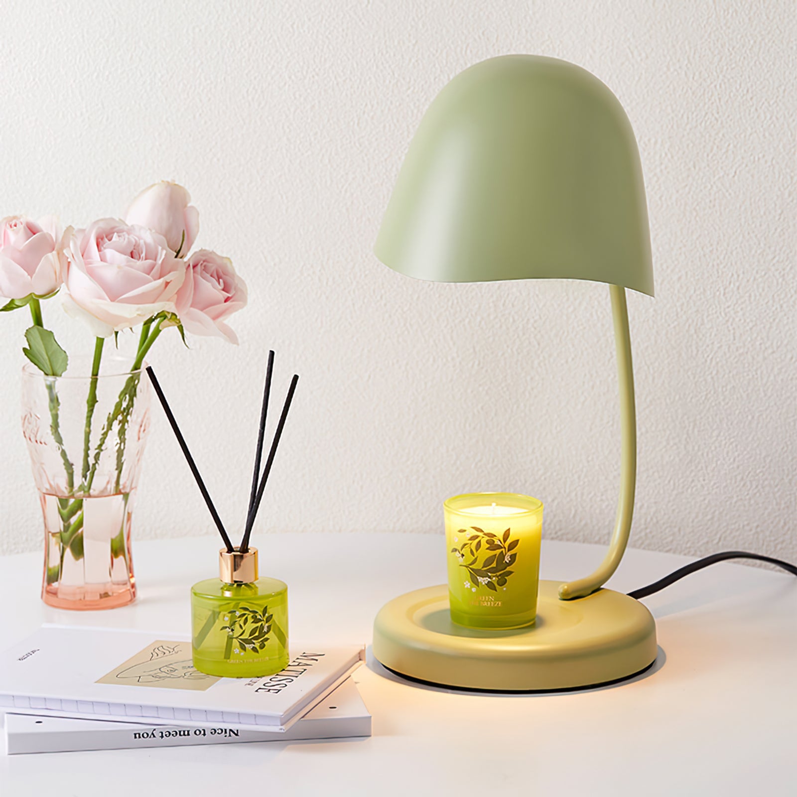 Modern Candle Table Lamp with Curved Metal Shade – Indoor Lighting Fixture 6