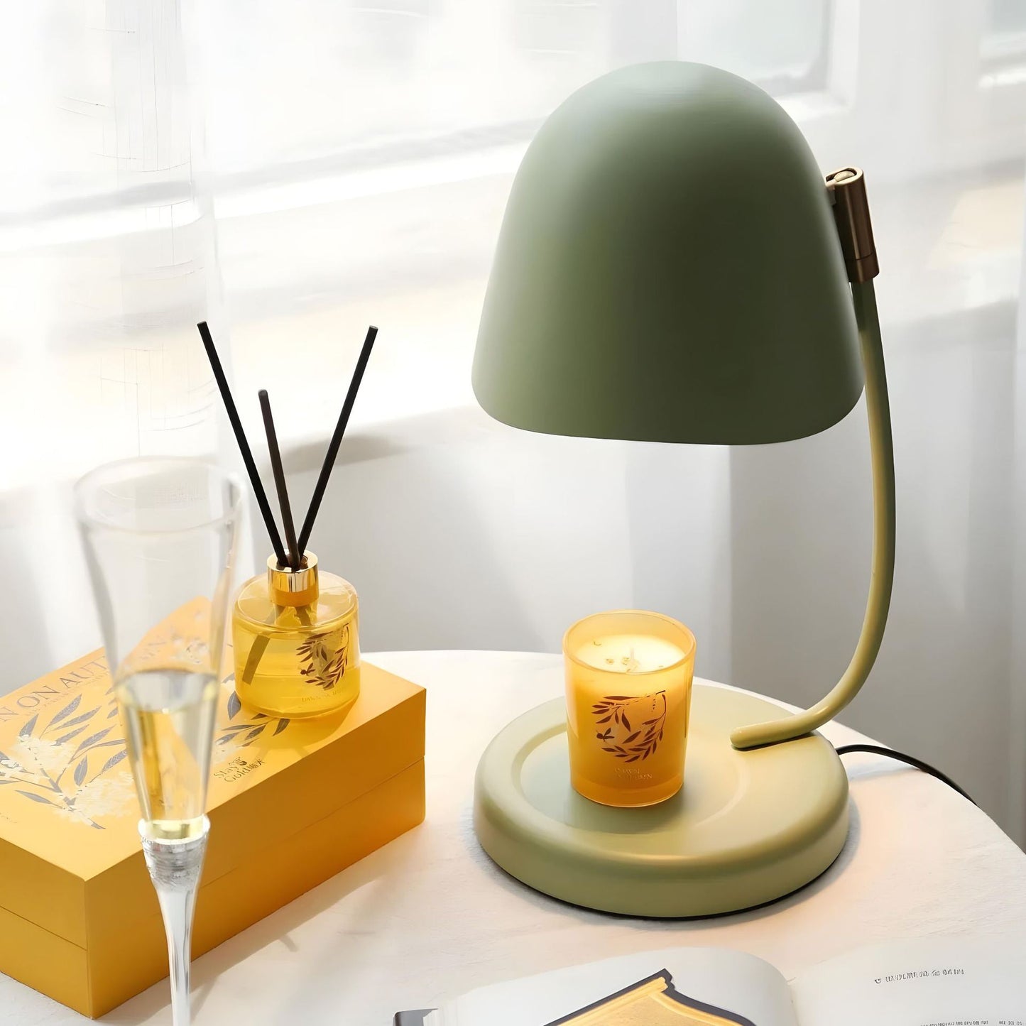 Modern Candle Table Lamp with Curved Metal Shade – Indoor Lighting Fixture 7