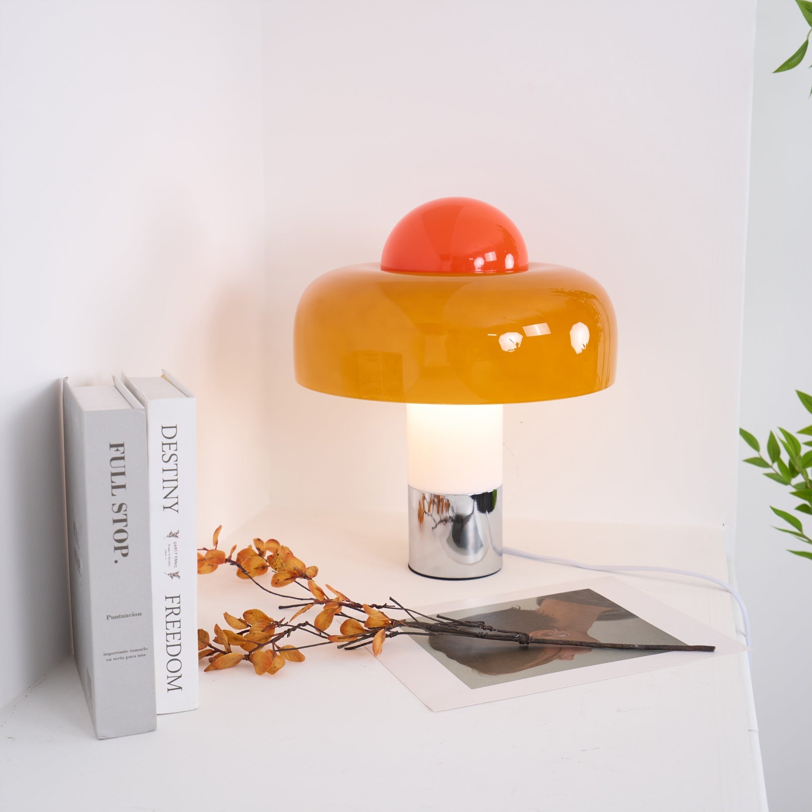 Modern Table Lamp with Orange Glass Shade and Metal Base – 12.6 Diameter 6