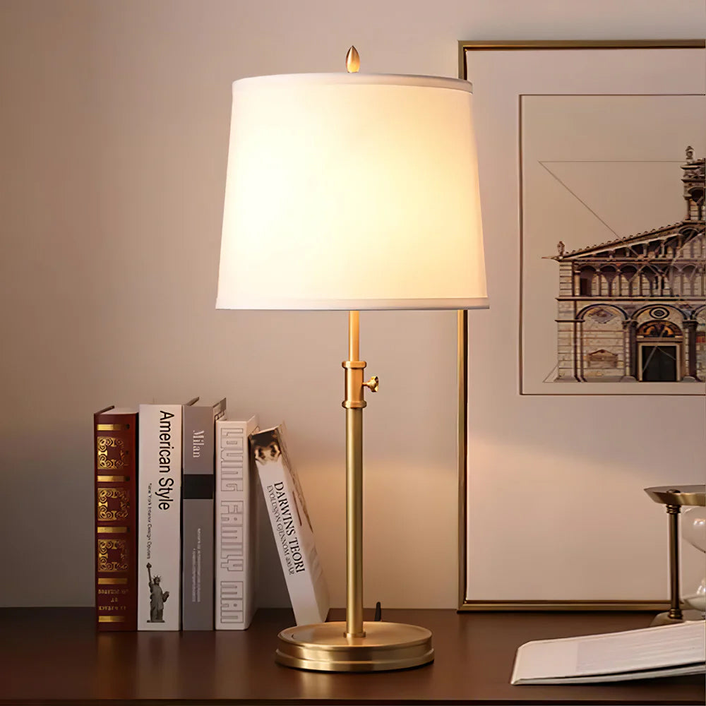 Vintage Brass Table Lamp with White Linen Shade – 30cm Diameter, 65cm Height 4