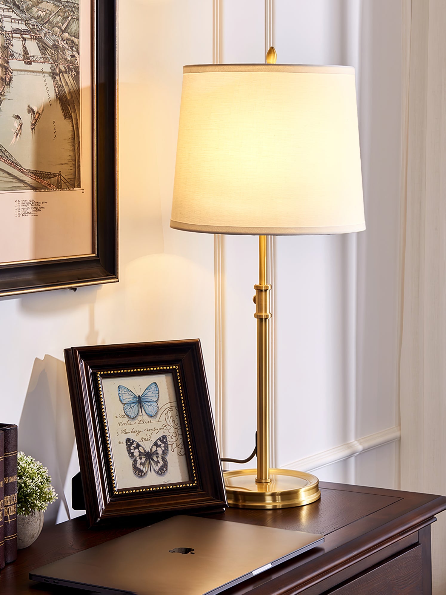 Vintage Brass Table Lamp with White Linen Shade – 30cm Diameter, 65cm Height 9