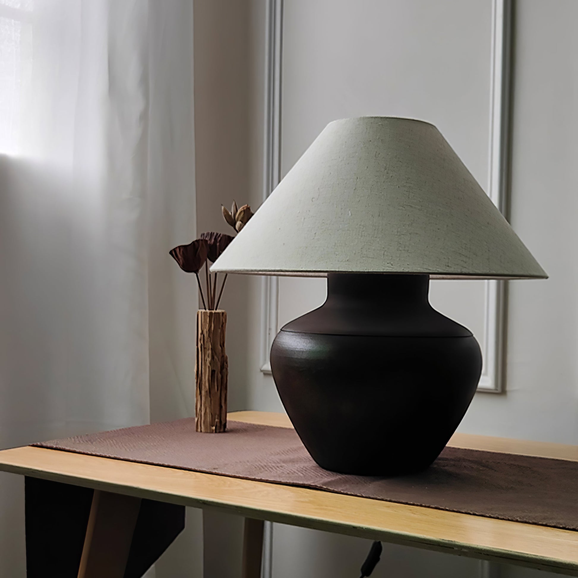 Calabria Ceramic Table Lamp with Grey Linen Shade – 45cm Height 6