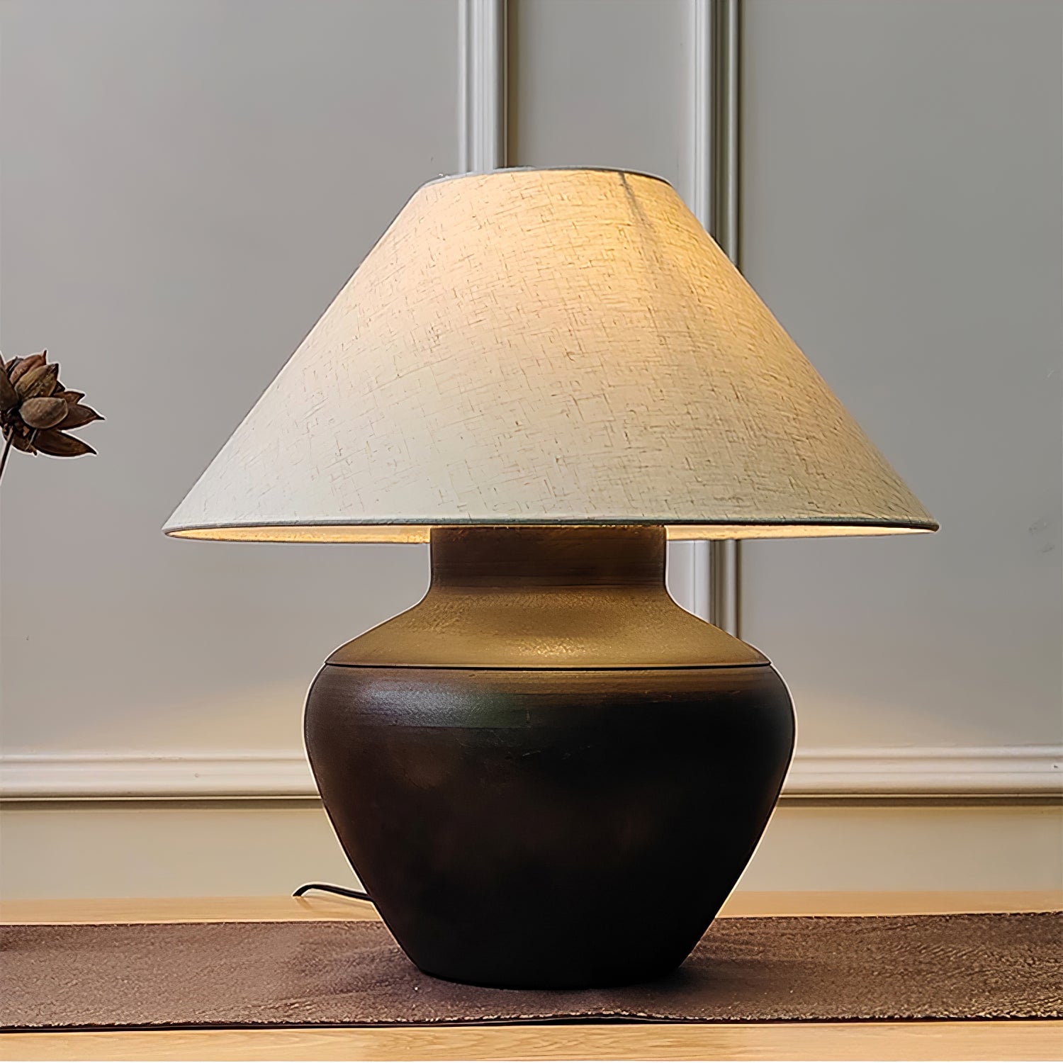 Calabria Ceramic Table Lamp with Grey Linen Shade – 45cm Height 7