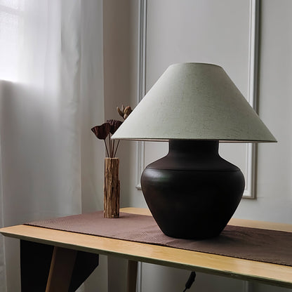 Calabria Ceramic Table Lamp with Grey Linen Shade – 45cm Height 10