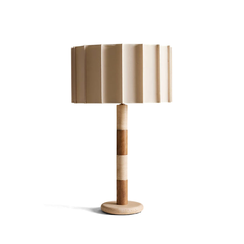 Elegant Table Lamp with Pleated Shade and Travertine Base – Ideal for Bedroom or Living Room 1