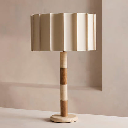 Elegant Table Lamp with Pleated Shade and Travertine Base – Ideal for Bedroom or Living Room 3