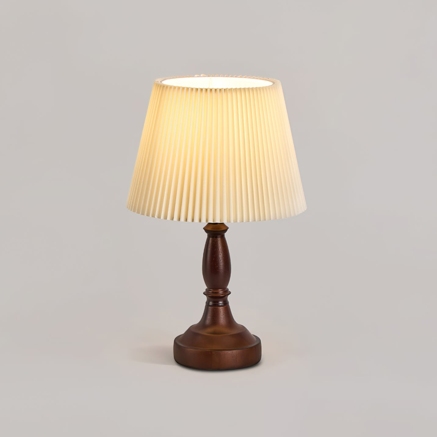 Walnut Base Table Lamp with Fabric Shade – Soft Ambient Lighting for Bedroom or Living Room 2