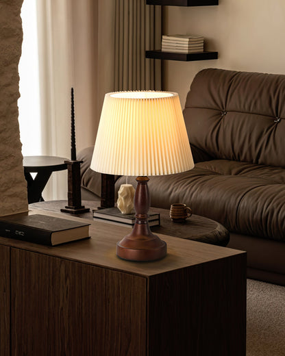 Walnut Base Table Lamp with Fabric Shade – Soft Ambient Lighting for Bedroom or Living Room 7