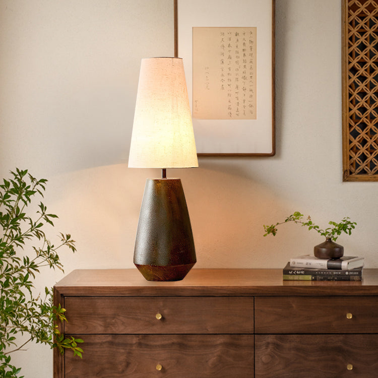 Ceramic Table Lamp with Fabric Shade – Rustic Bedroom and Living Room Decor 3