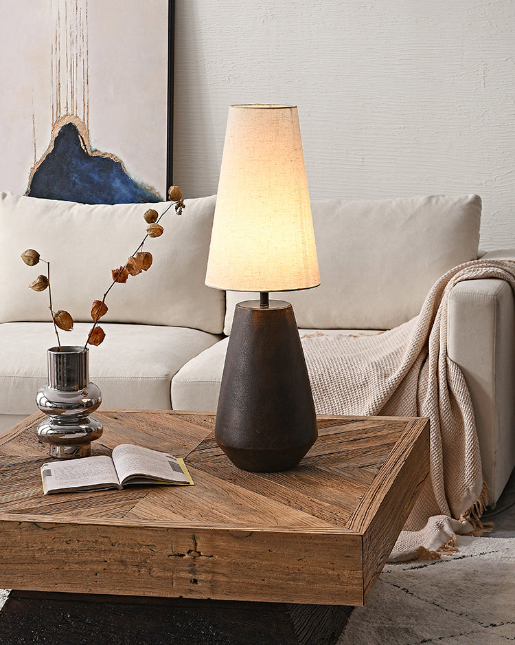 Ceramic Table Lamp with Fabric Shade – Rustic Bedroom and Living Room Decor 4