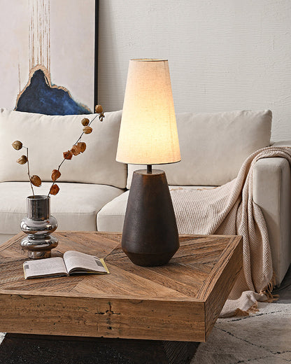 Ceramic Table Lamp with Fabric Shade – Rustic Bedroom and Living Room Decor 4