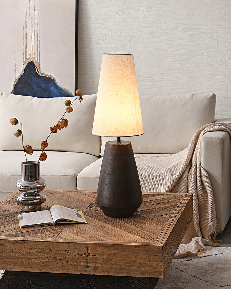 Ceramic Table Lamp with Fabric Shade – Rustic Bedroom and Living Room Decor 5