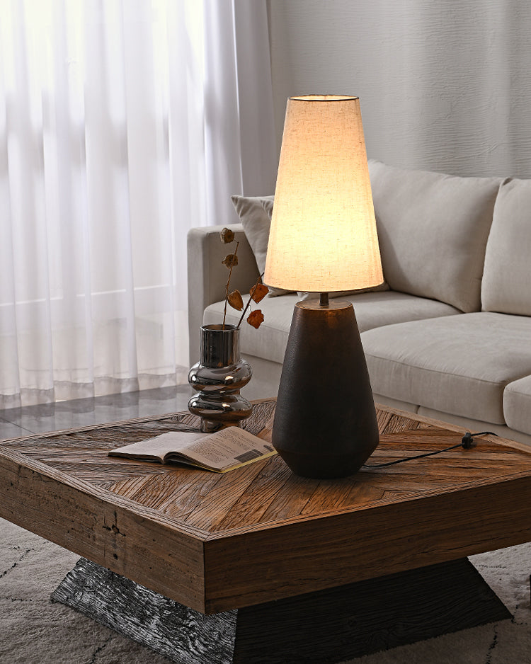 Ceramic Table Lamp with Fabric Shade – Rustic Bedroom and Living Room Decor 6