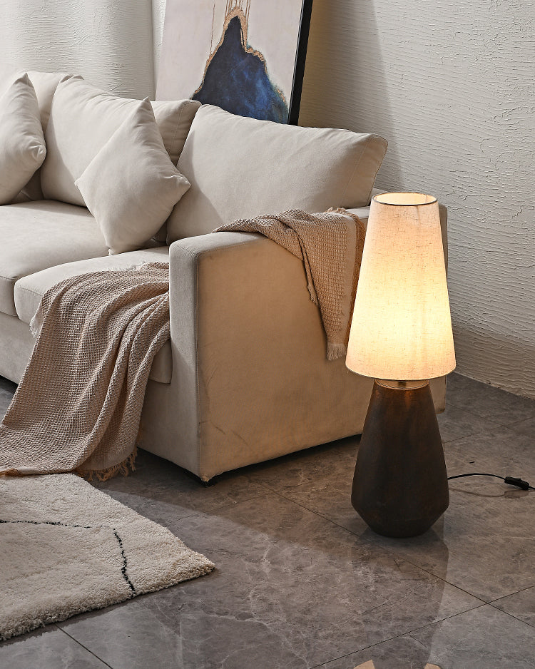 Ceramic Table Lamp with Fabric Shade – Rustic Bedroom and Living Room Decor 7