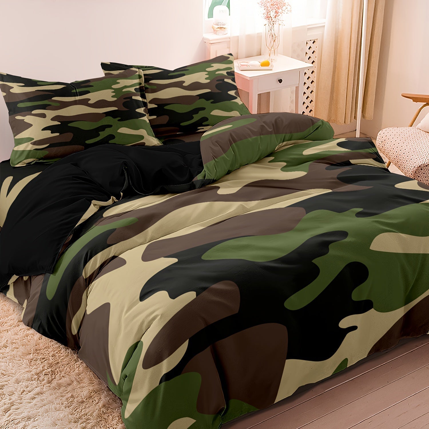 Camouflage Duvet Cover Set Green Brown Polyester Cotton King Size 2