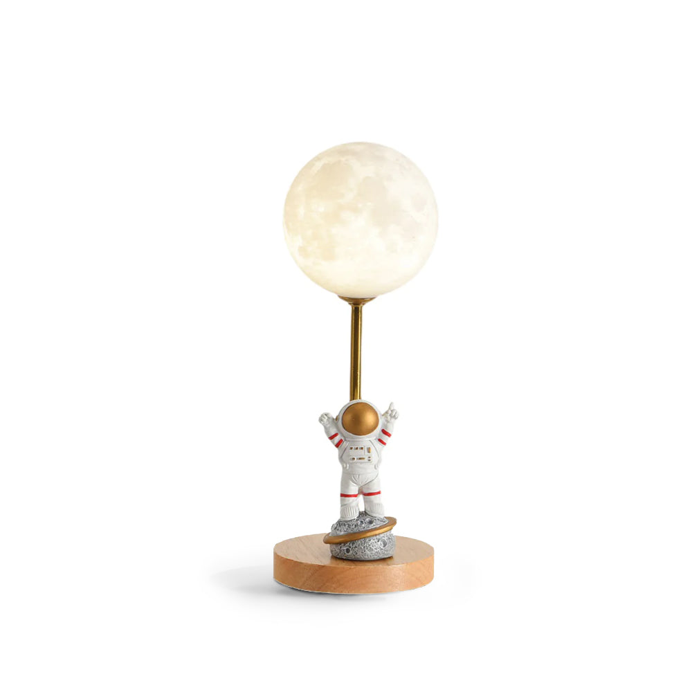 Creative Moon Table Lamp with Wooden Base and Astronaut Design – LED Light 2