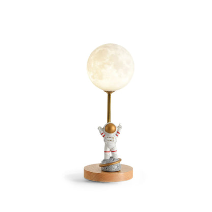 Creative Moon Table Lamp with Wooden Base and Astronaut Design – LED Light 2