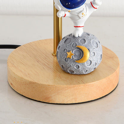 Creative Moon Table Lamp with Wooden Base and Astronaut Design – LED Light 6