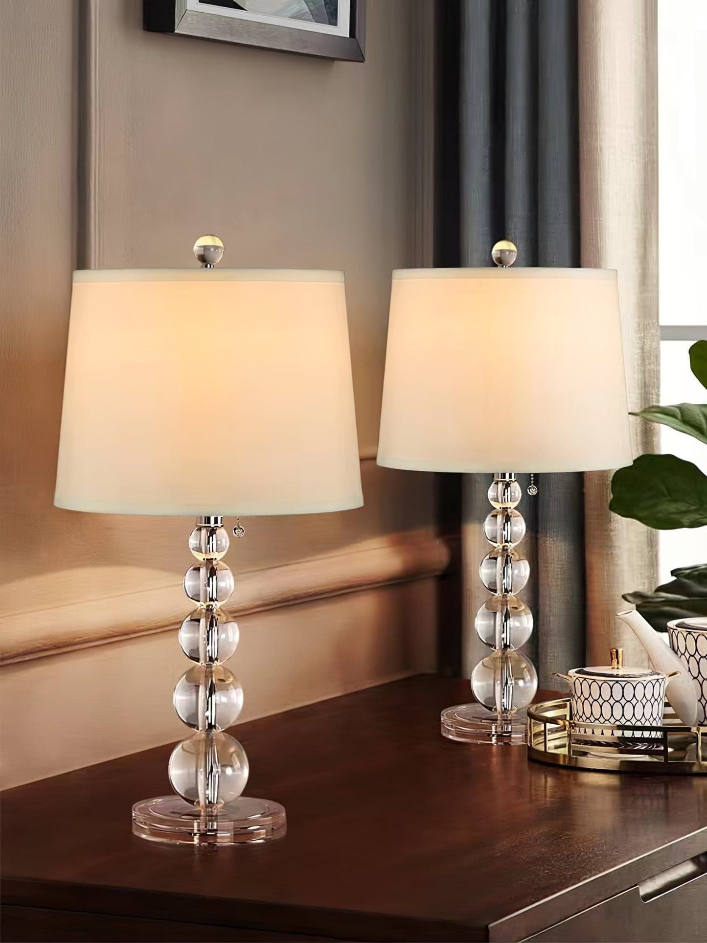 Crystal Ball Table Lamp with Linen Shade - Elegant Bedside or Desk Lamp for Living Room and Bedroom 4