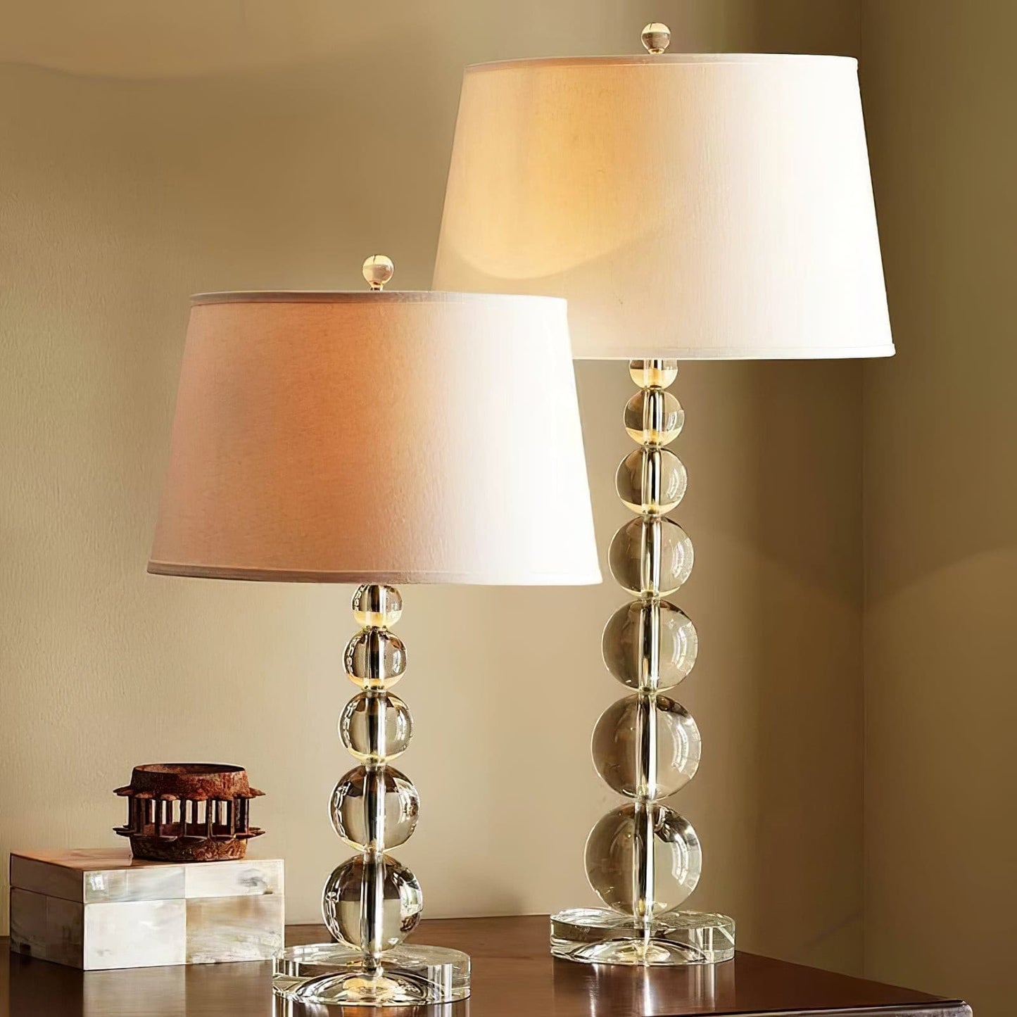 Crystal Ball Table Lamp with Linen Shade - Elegant Bedside or Desk Lamp for Living Room and Bedroom 5
