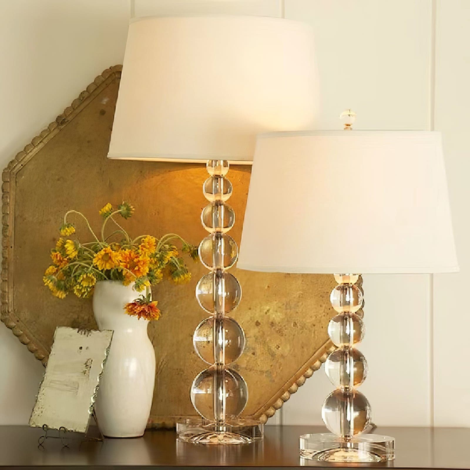 Crystal Ball Table Lamp with Linen Shade - Elegant Bedside or Desk Lamp for Living Room and Bedroom 6