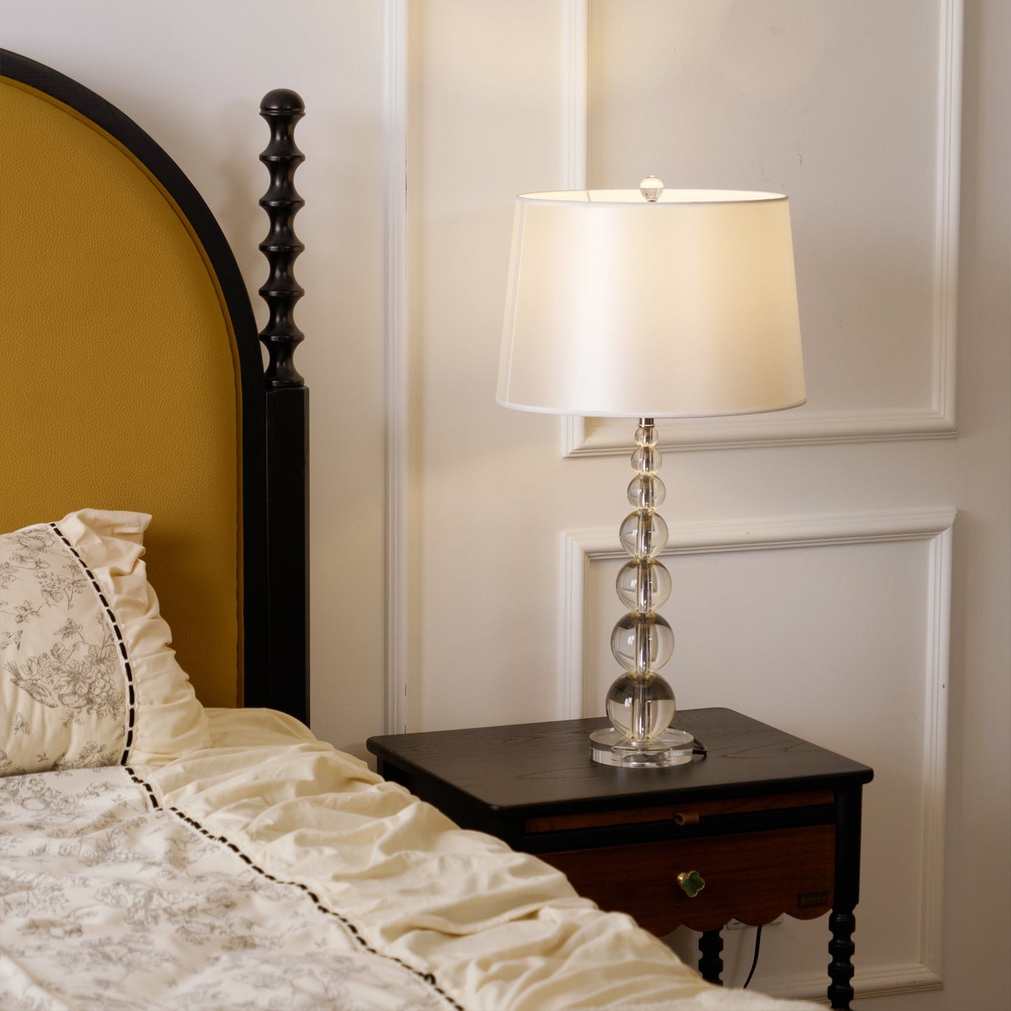 Crystal Ball Table Lamp with Linen Shade - Elegant Bedside or Desk Lamp for Living Room and Bedroom 7