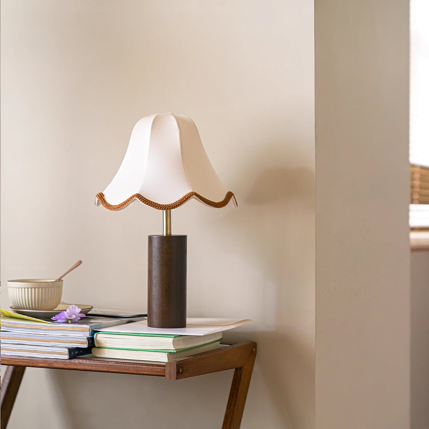 Elegant Table Lamp with Fabric Shade and Wooden Base – 15 Height 2