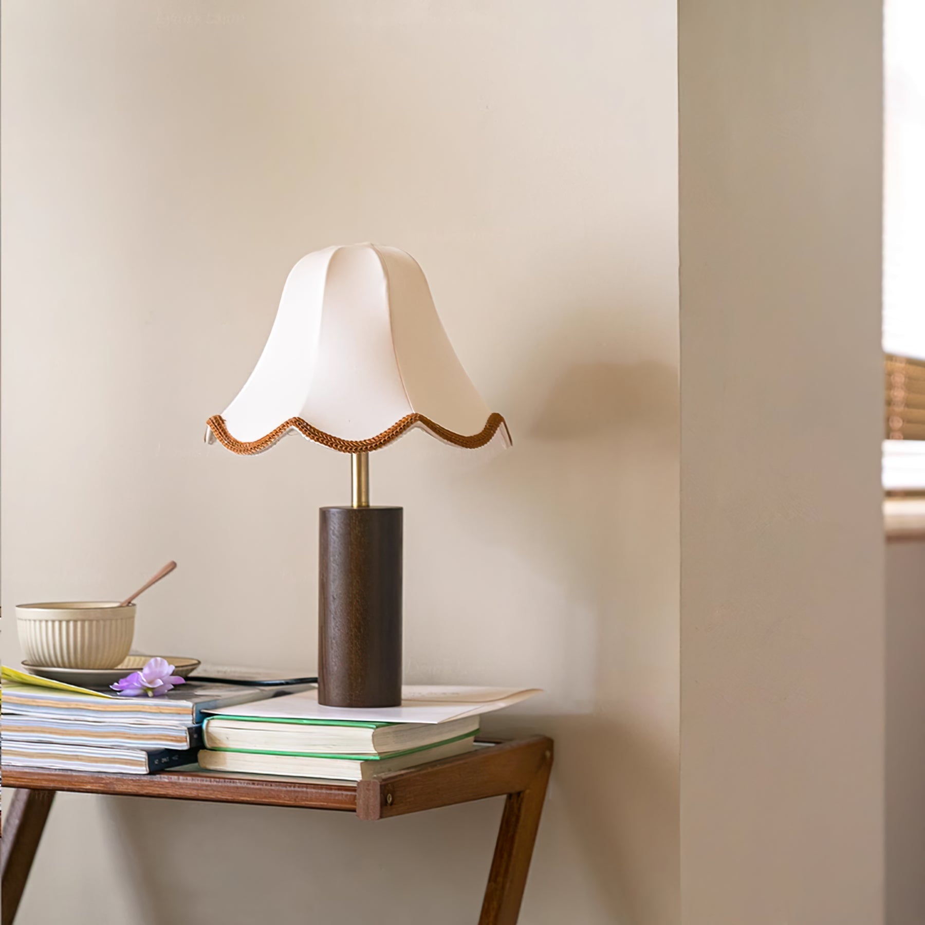 Elegant Table Lamp with Fabric Shade and Wooden Base – 15 Height 2