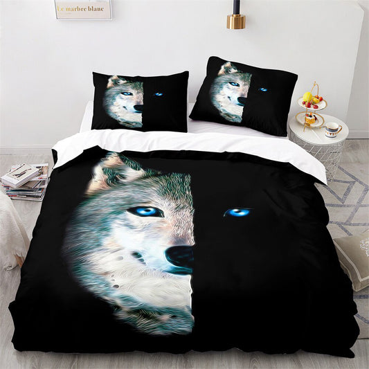 Children's Duvet Cover White Cotton Protective Wolf Design 1