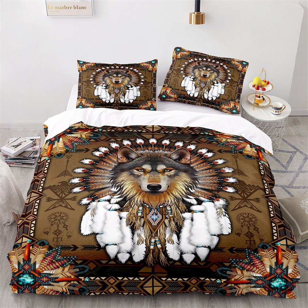 Children's Duvet Cover White Cotton Protective Wolf Design 2