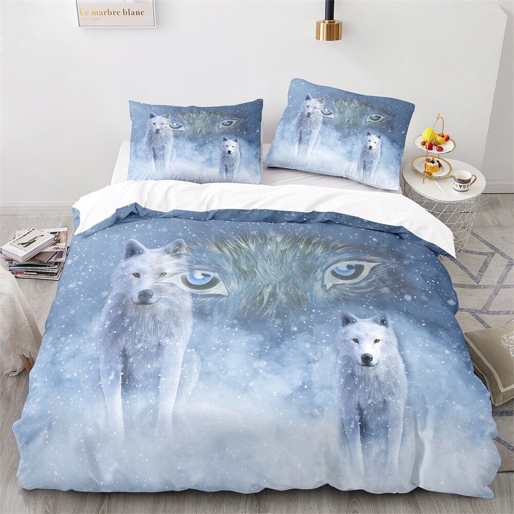 Children's Duvet Cover White Cotton Protective Wolf Design 3