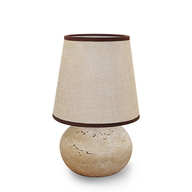 Elegant Table Lamp with Yellow Travertine Base and Fabric Shade – Modern Design 1