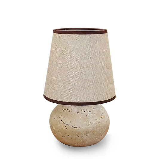 Elegant Table Lamp with Yellow Travertine Base and Fabric Shade – Modern Design 1