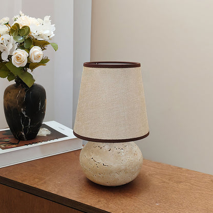 Elegant Table Lamp with Yellow Travertine Base and Fabric Shade – Modern Design 5