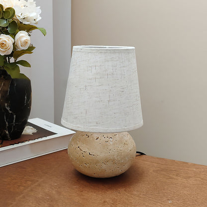Elegant Table Lamp with Yellow Travertine Base and Fabric Shade – Modern Design 8