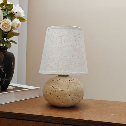 Elegant Table Lamp with Yellow Travertine Base and Fabric Shade – Modern Design 9