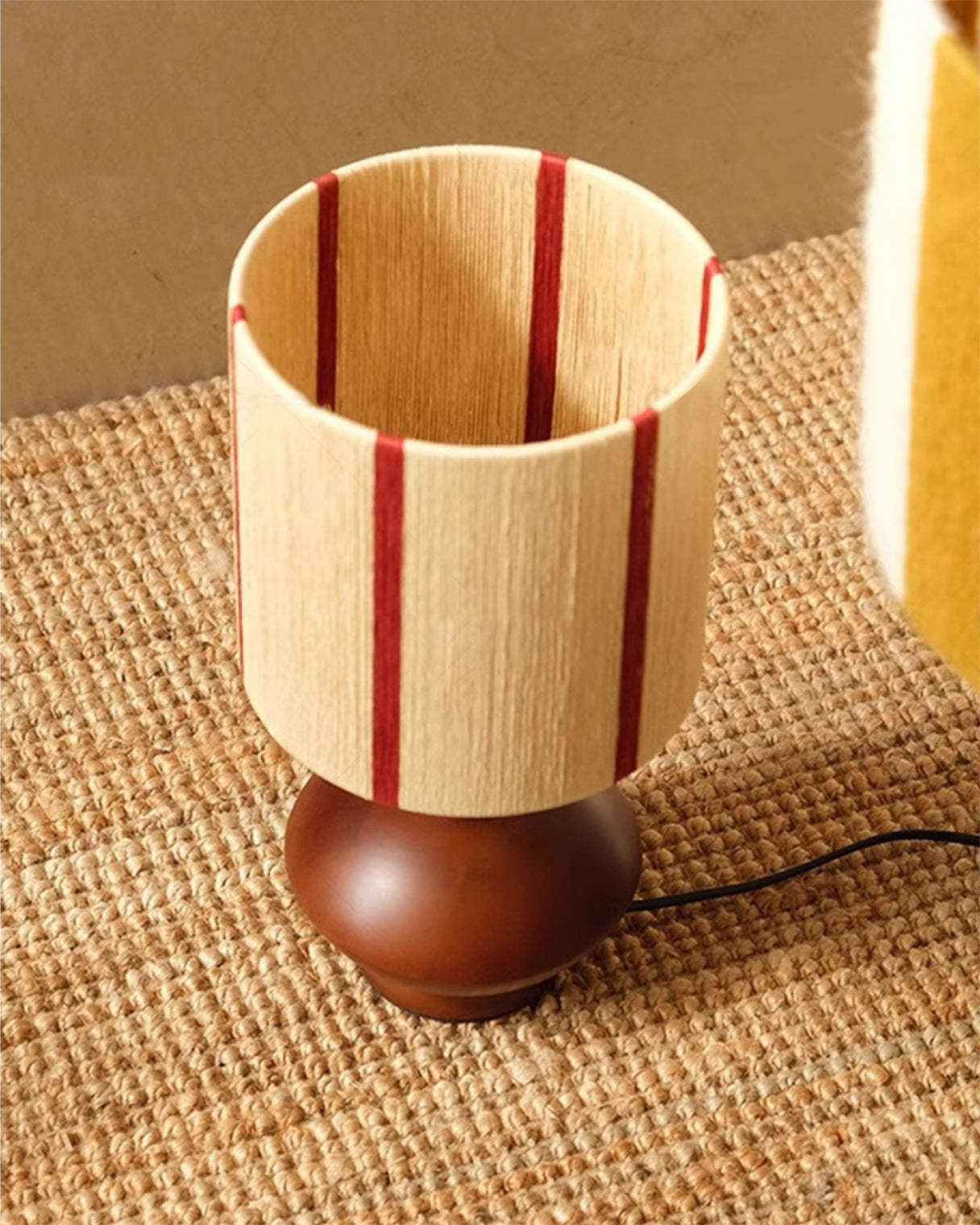 Ernest Table Lamp with Wooden Base and Striped Shade – 18cm Diameter 4