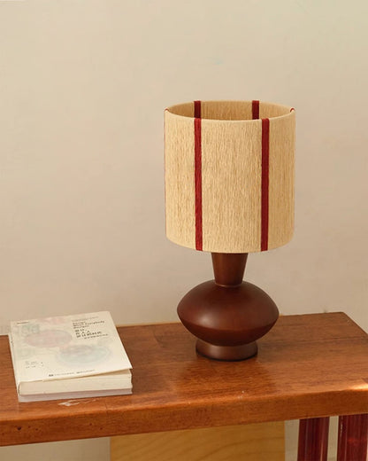 Ernest Table Lamp with Wooden Base and Striped Shade – 18cm Diameter 5