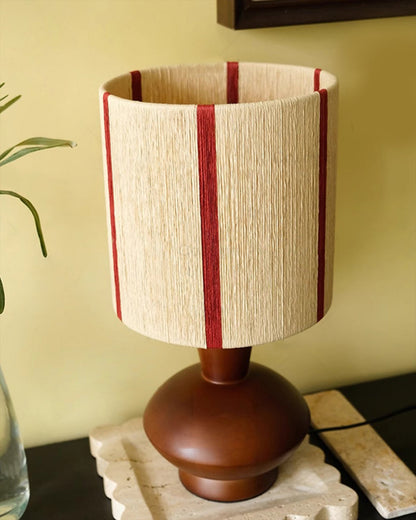 Ernest Table Lamp with Wooden Base and Striped Shade – 18cm Diameter 6