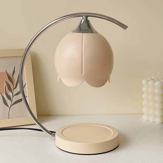 Floral Table Lamp with Integrated Wax Melting Feature – Pink and Chrome Finish Ideal for Bedrooms and Living Rooms 1