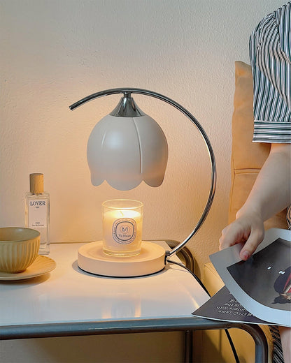 Floral Table Lamp with Integrated Wax Melting Feature – Pink and Chrome Finish Ideal for Bedrooms and Living Rooms 9