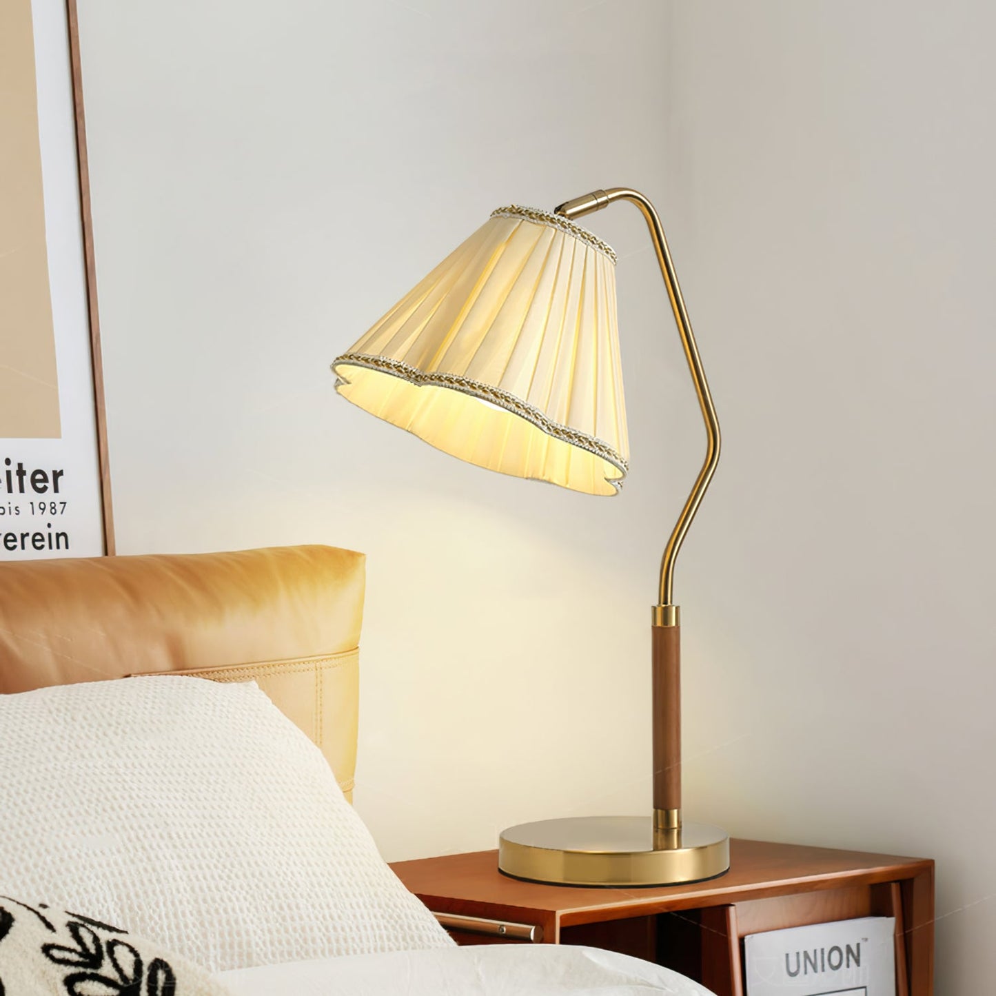 Elegant Fabric Table Lamp with Golden Base – Indoor Lighting Fixture 3