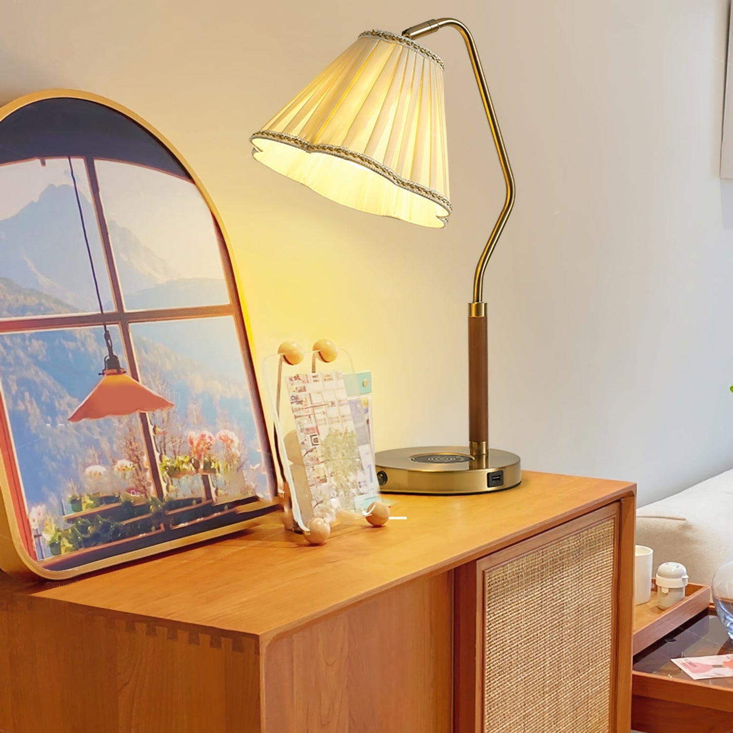 Elegant Fabric Table Lamp with Golden Base – Indoor Lighting Fixture 4